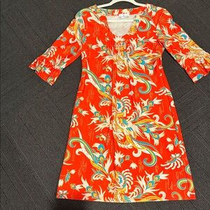 Jude Connally Red and Teal Patterned Dress